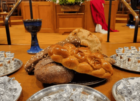 Hills Church photo Worship communion with blue calice and bread